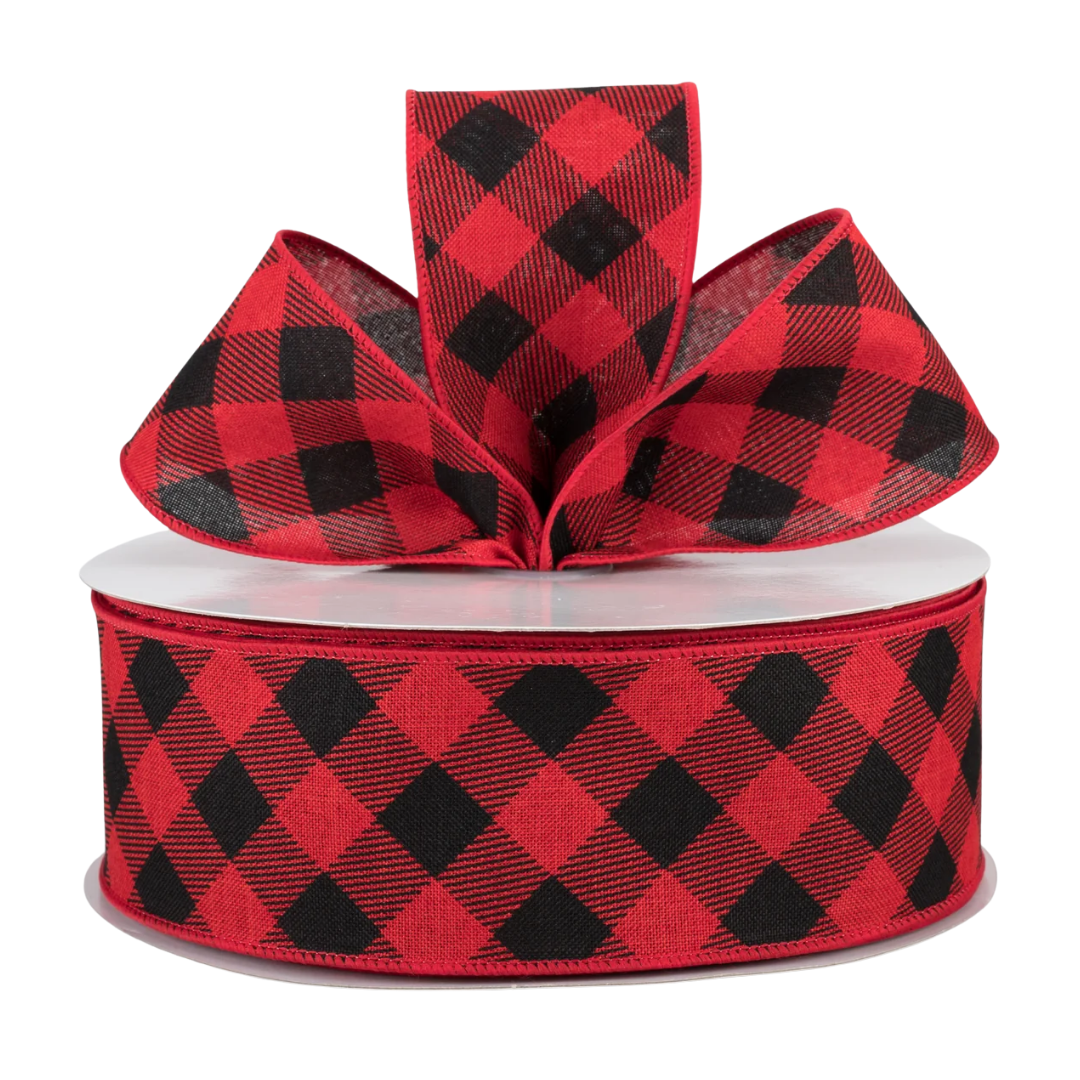 Red + Black Diagonal Check Ribbon