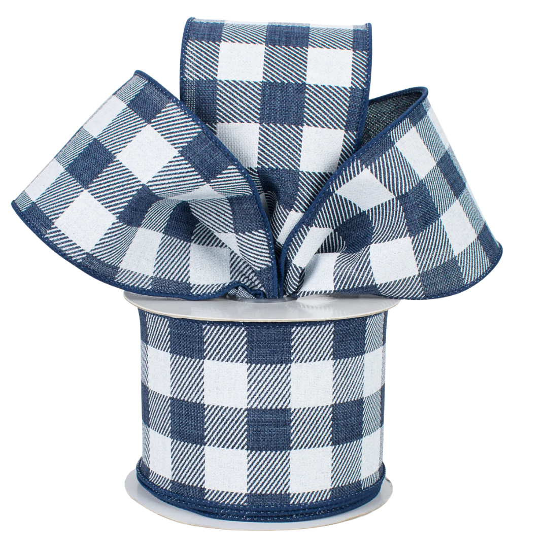 Navy Blue + White Plaid Check