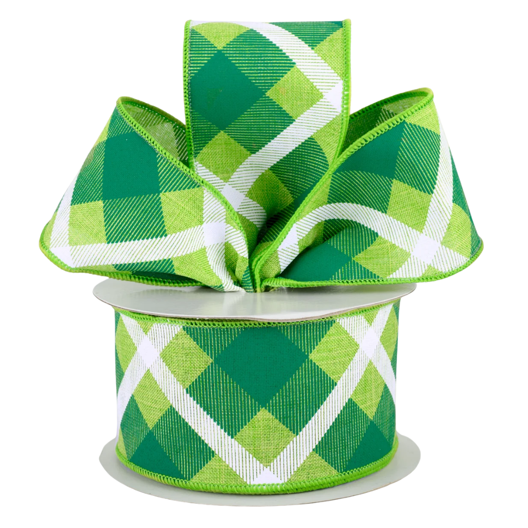 Lime, Green, + White Plaid Ribbon