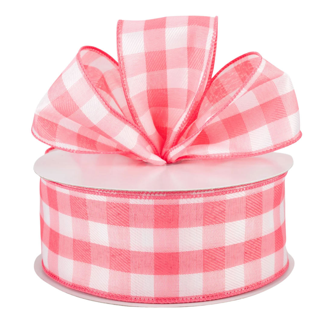 Coral Pink & White Plaid Ribbon