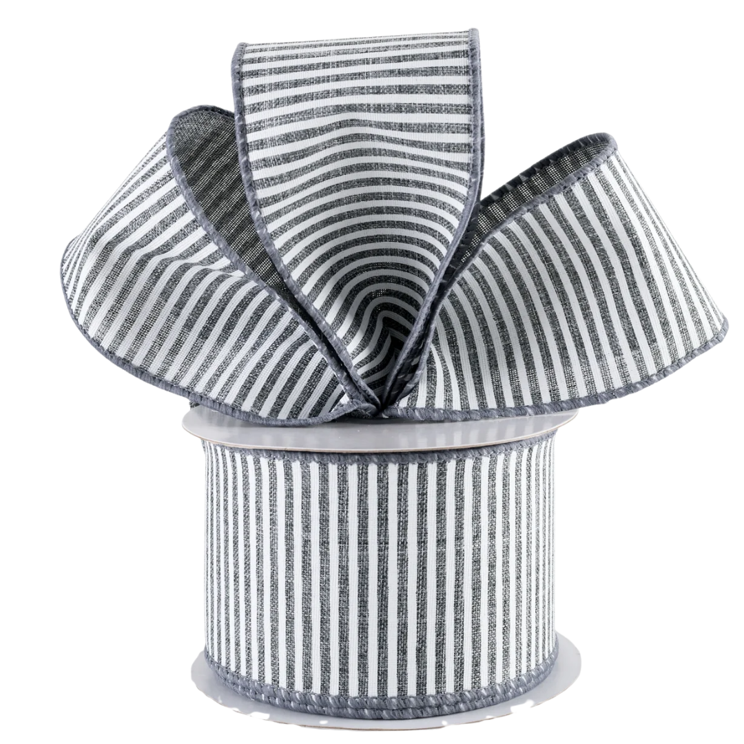 Grey + White Pinstripe Ribbon