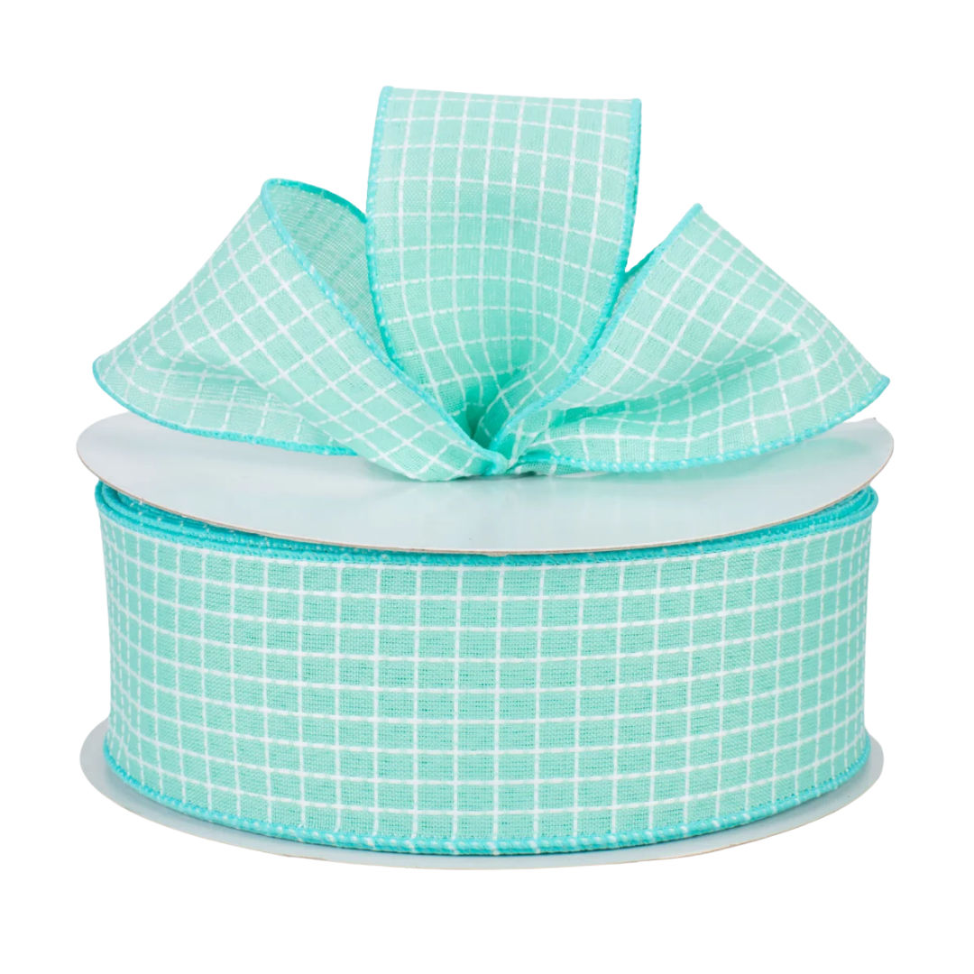 Turquoise Stitched Squares Ribbon