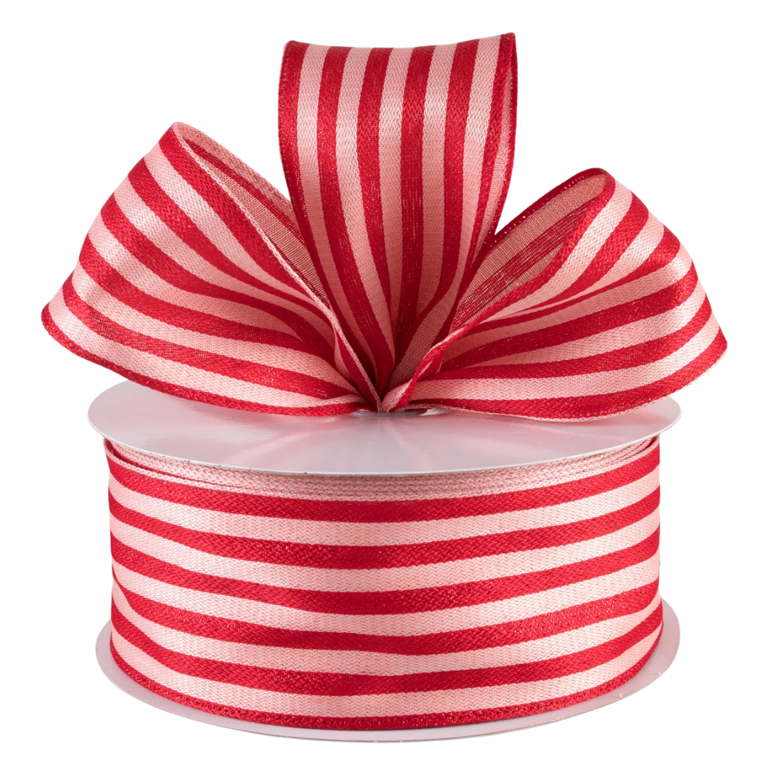 Red + Pink Metallic Striped Ribbon
