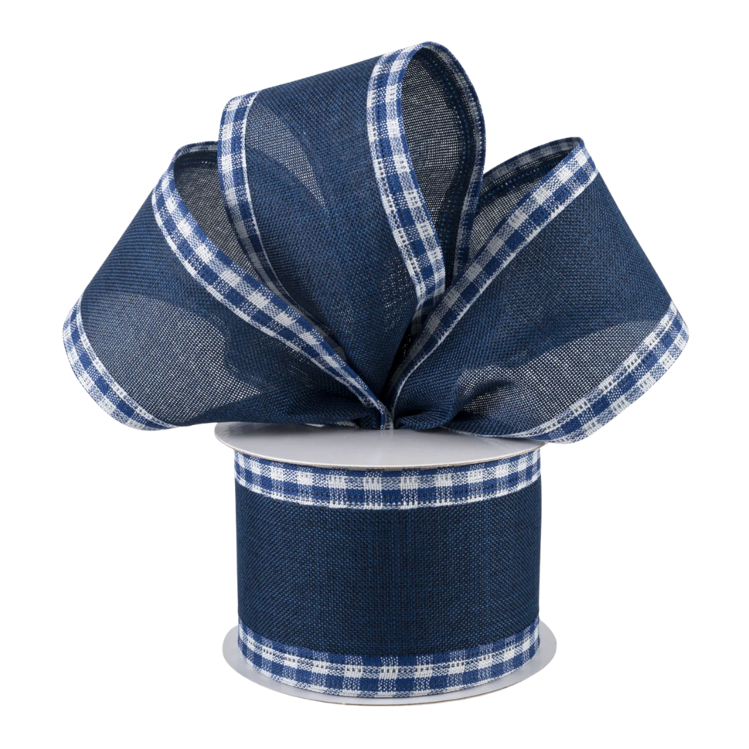 Navy Blue + White Gingham Edge Ribbon