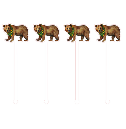 PRE ORDER (Ships 8/31) Green & Gold Bear Swizzle Sticks